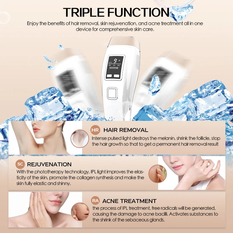 Vancostar 4in1 Laser Hair Removal IPL Epilator 999000 Flash Cooling Acne Treatment Rejuvenation Device for Home Bikini Trimmer