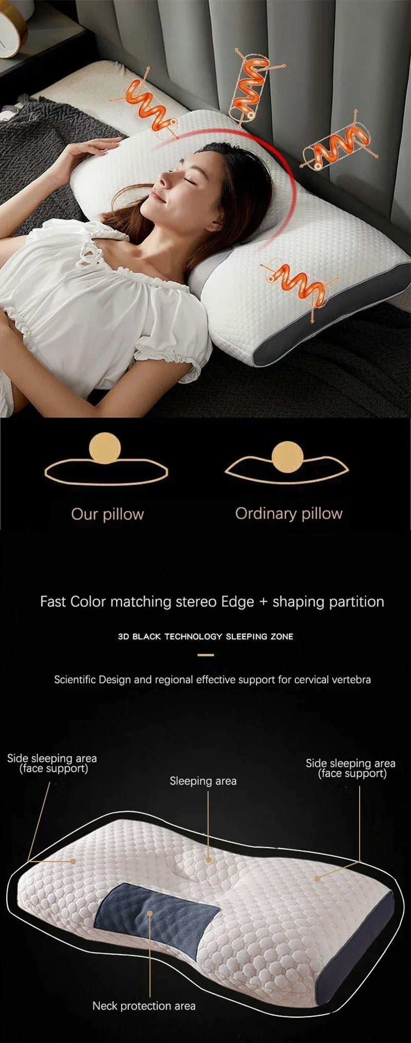 1PC NEW Neck Pillow Help Sleep Protect The Neck Cervical Orthopedic Soybean Fiber Massage Household SPA Pillow For Sleeping