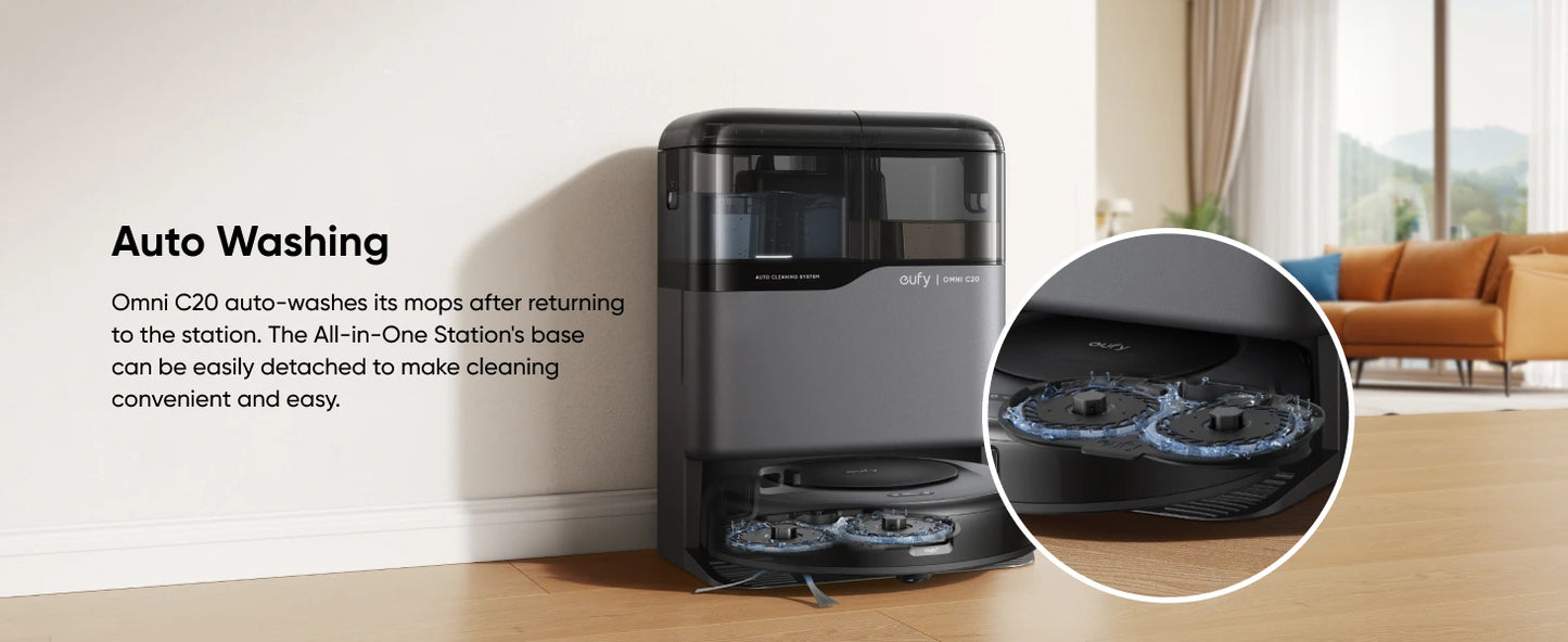 Eufy C20 Omni Robot Vacuum Cleaner Mop Combo Self-Emptying Auto Wash Dry Powerful Suction All-in-One Design Home Floor Low Noise