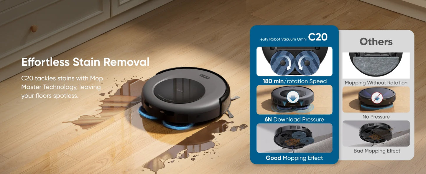 Eufy C20 Omni Robot Vacuum Cleaner Mop Combo Self-Emptying Auto Wash Dry Powerful Suction All-in-One Design Home Floor Low Noise