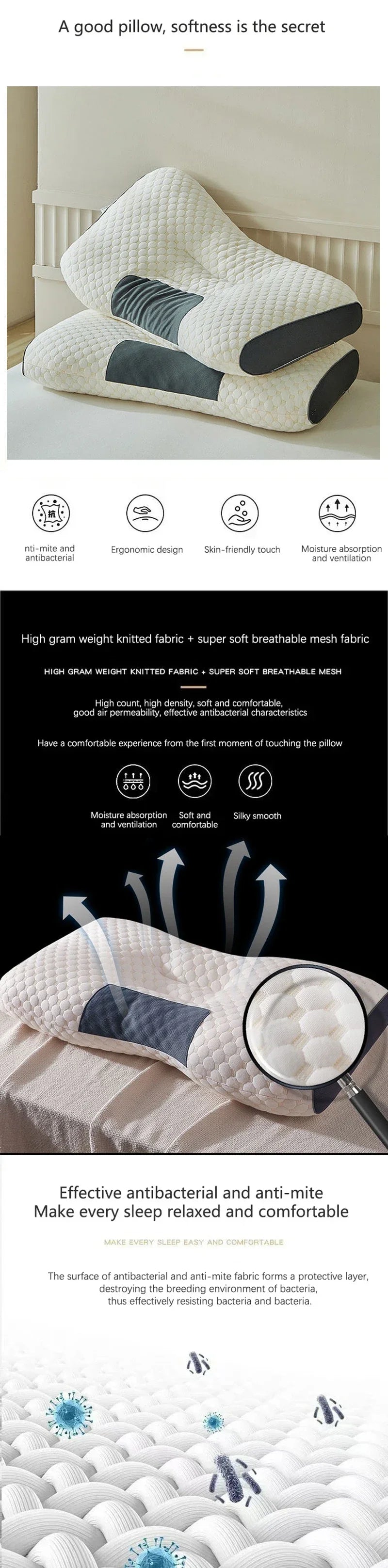 1PC NEW Neck Pillow Help Sleep Protect The Neck Cervical Orthopedic Soybean Fiber Massage Household SPA Pillow For Sleeping