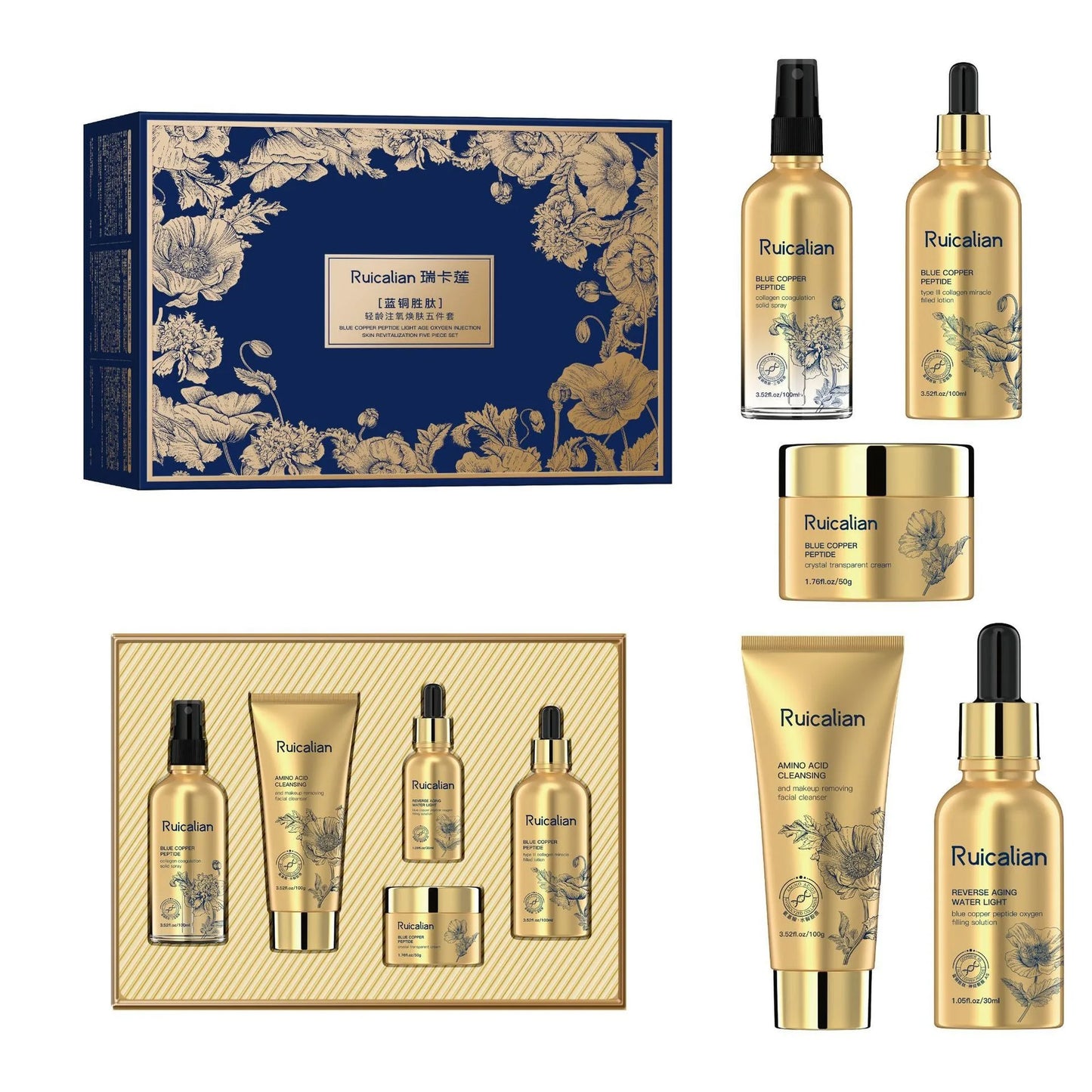 Blue copper peptide Anti-wrinkle Skin Care Set Deep Cleansing, Facial Balance, Oil Control and Moisturizing Facial care set