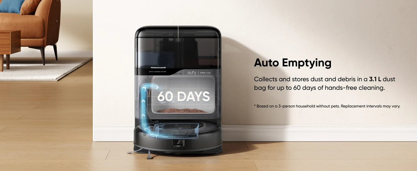 Eufy C20 Omni Robot Vacuum Cleaner Mop Combo Self-Emptying Auto Wash Dry Powerful Suction All-in-One Design Home Floor Low Noise